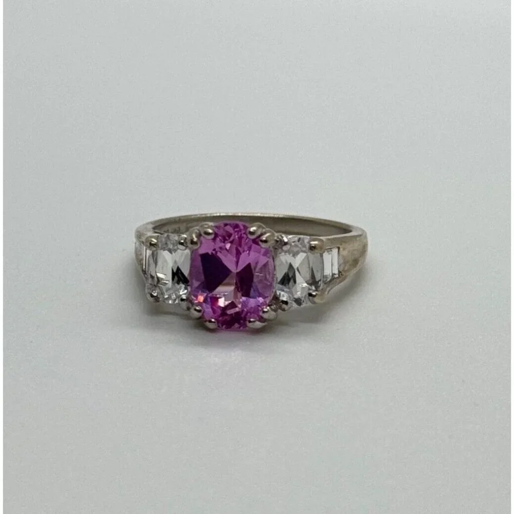 925 STERLING SILVER PINK & WHITE SPINEL RING SIZE 6